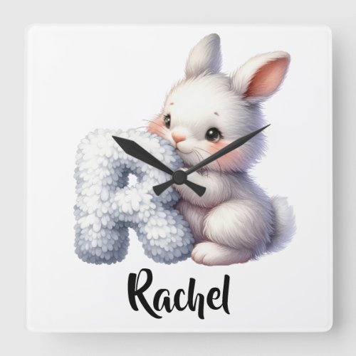 Personalize Letter R Monogram Name Nursery Kids Square Wall Clock