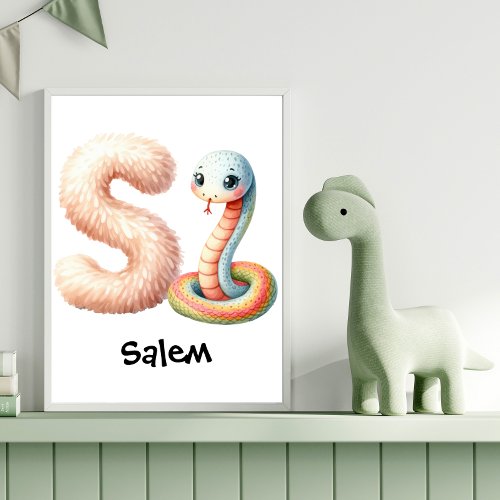 Personalize Letter S Monogram Name Nursery Kids  Poster
