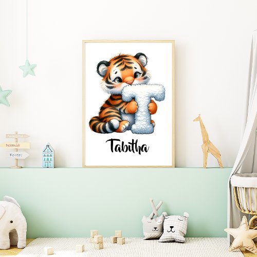 Personalize Letter T Monogram Name Nursery Kids Poster