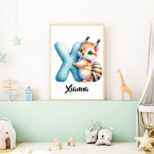 Personalize Letter X Monogram Name Nursery Kids Poster