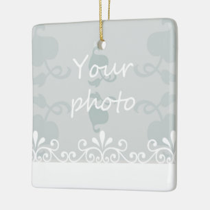 Personalize Light blue White Swirls Wedding Photo Ceramic Ornament