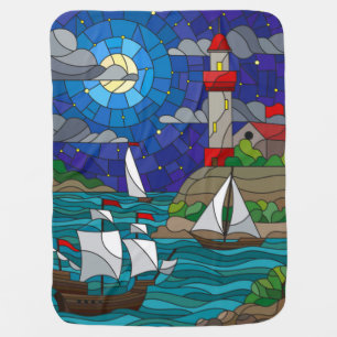 Personalize Lighthouse Shore Ships Sea Starry Sky Baby Blanket