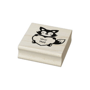 Personalize - Little Fox Holding Heart Rubber Stamp