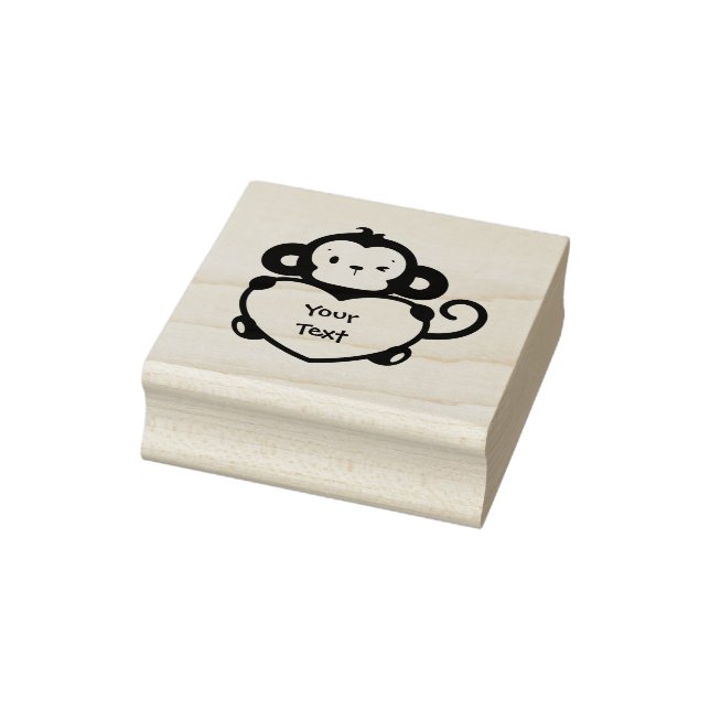 Personalize - Little Monkey Holding Heart Rubber Stamp (Stamp)