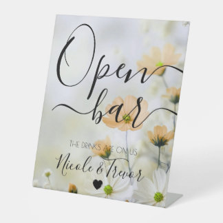 Personalize Little Orange Flowers Wedding Open Bar Pedestal Sign
