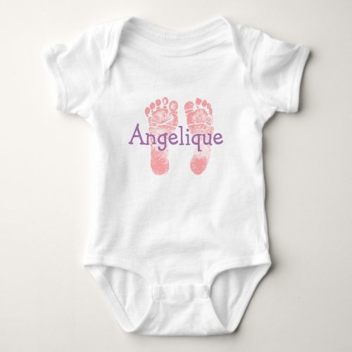 Personalize little Pink Baby Footprints  Name Baby Bodysuit