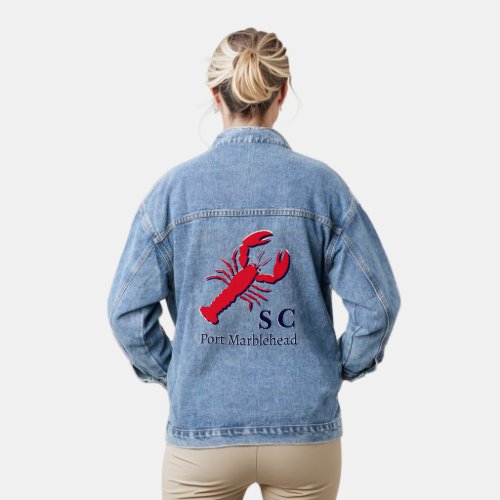 Personalize Lobster Tail Silhouette Navy Nautical Denim Jacket