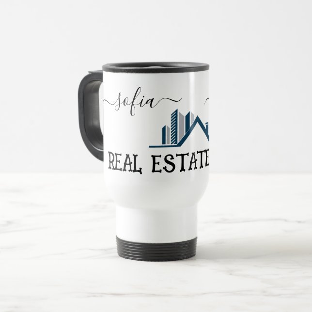 Personalize Logo Real Estate Agent Small Business  Travel Mug (Front Left)