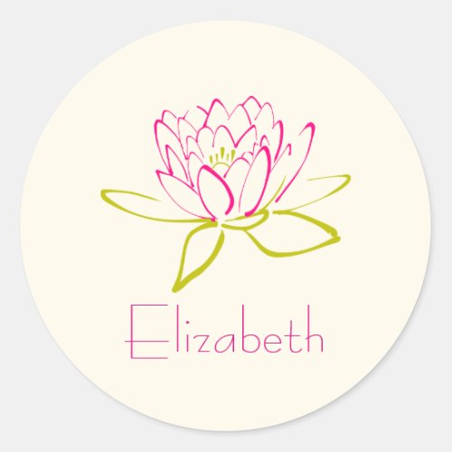 Personalize Lotus Flower  Water Lily Illustration Classic Round Sticker