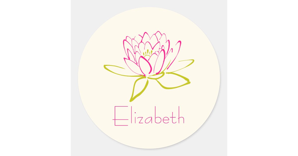 Personalize Lotus Flower / Water Lily Illustration Classic Round ...