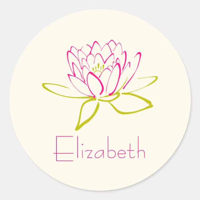 Personalize Lotus Flower / Water Lily Illustration Classic Round Sticker (Front)