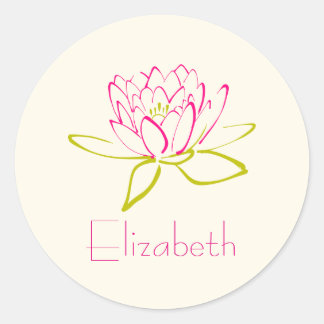 Personalize Lotus Flower / Water Lily Illustration Classic Round Sticker