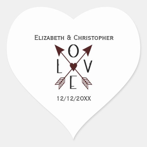 Personalize Love Arrows Wedding Engagement Heart Sticker