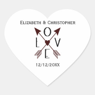 Personalize Love Arrows Wedding Engagement Heart Sticker