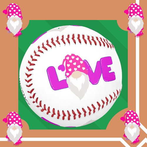 Personalize Love Gnome Heart Pink  Purple Baseball