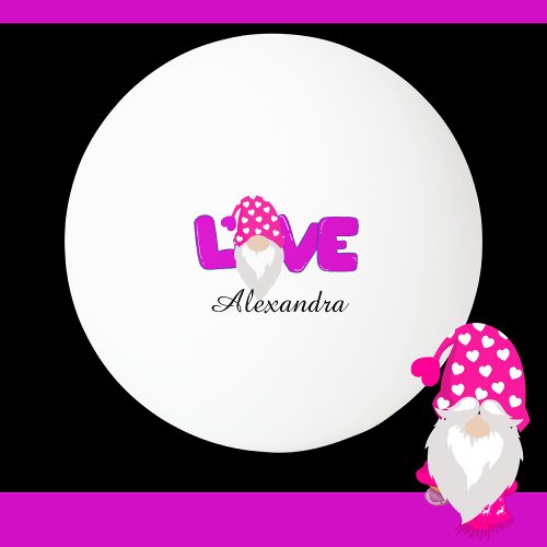 Personalize Love Gnome Heart Pink  Purple  Ping Pong Ball