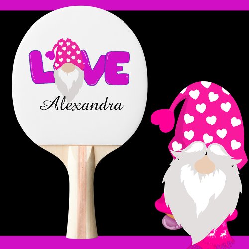 Personalize Love Gnome Heart Pink  Purple   Ping Pong Paddle