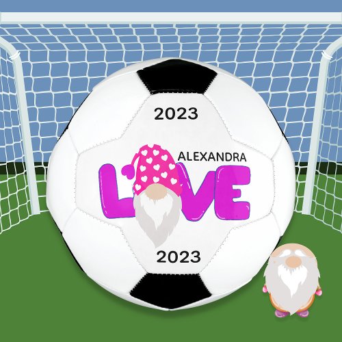 Personalize Love Gnome Heart Pink  Purple  Soccer Ball