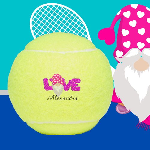 Personalize Love Gnome Heart Pink  Purple Tennis Balls
