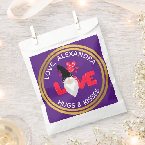 Personalize Love Gnome Heart Red Black Purple  Favor Bag