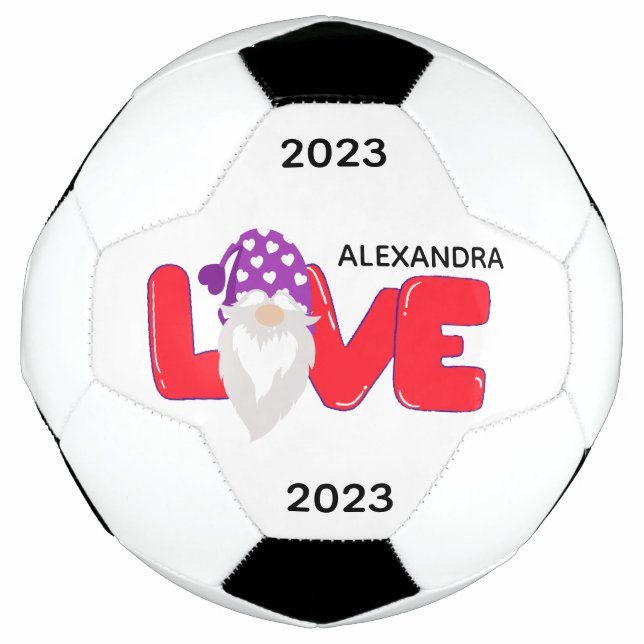 Personalize Love Gnome Heart Red Purple  Soccer Soccer Ball (Front)