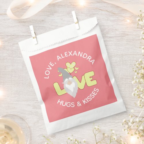 Personalize Love Gnome Heart Yellow And Gray Favor Bag