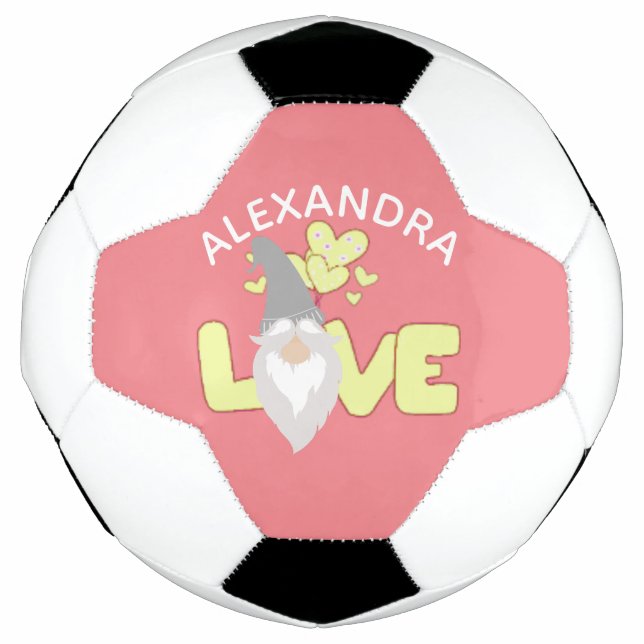 Personalize Love Gnome Heart Yellow And Gray Soccer Ball (Front)