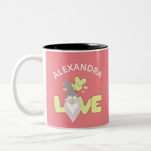 Personalize Love Gnome Heart Yellow And Gray  Two_Tone Coffee Mug