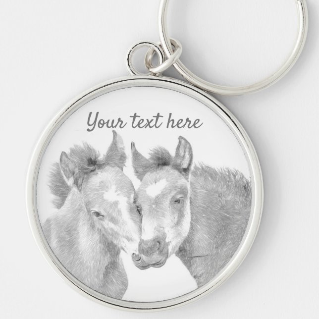 Personalize Love Horses Button Keychain (Front)