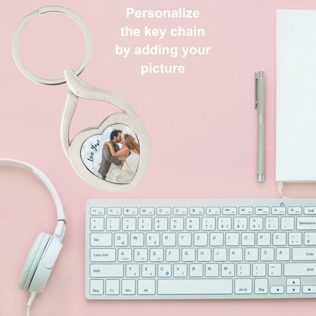 Personalize Love You Heart Shape Photo Keychain (Creator Uploaded)