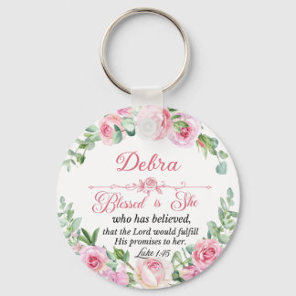 Personalize Luke 1:45 Mother's Day Pink Rose Keychain
