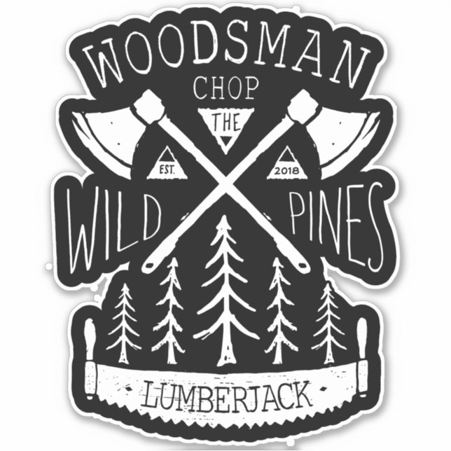 Personalize Lumberjack Crossed Axes Saw Pine Trees Sticker (Front)