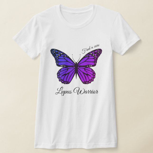 Personalize Lupus Support Pretty Purple Butterfly T-Shirt (Laydown)