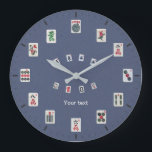Personalize MahJong tiles design on dark blue Large Clock<br><div class="desc">Personalize (add your text)  MahJong Tiles design on dark blue background on any Wall Clocks (round large,  medium or square) with an hour & minute dial. Classical style MahJongg tiles photography with adding your text great gift to any MahJongg Lovers Clock.

#Personalize #MahJong #MahjonggClock #NMJL #Jokers #WallClock #MahJonggFan #DarkBlue</div>