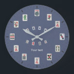 Personalize MahJong tiles design on dark blue Large Clock<br><div class="desc">Personalize (add your text)  MahJong Tiles design on dark blue background on any Wall Clocks (round large,  medium or square) with an hour & minute dial. Classical style MahJongg tiles photography with adding your text great gift to any MahJongg Lovers Clock.

#Personalize #MahJong #MahjonggClock #NMJL #Jokers #WallClock #MahJonggFan #DarkBlue</div>