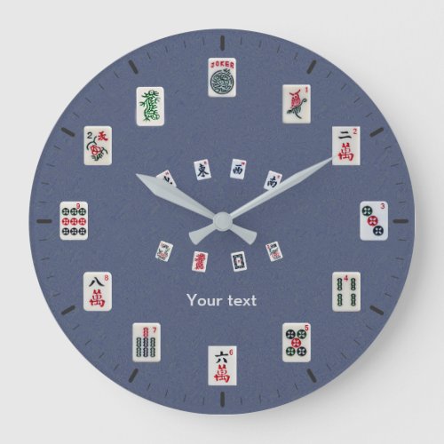 Personalize MahJong tiles design on dark blue Large Clock