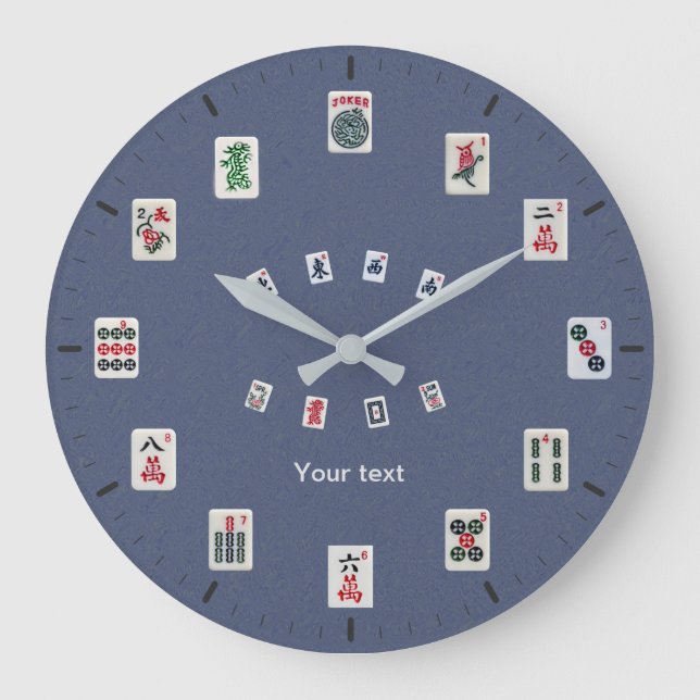 Personalize MahJong tiles design on dark blue Large Clock (Front)