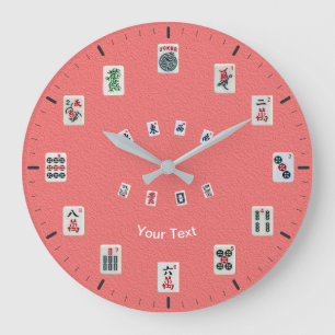 Personalize MahJong tiles design on pink Large Clock