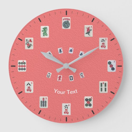 Personalize MahJong tiles design on pink Large Clock