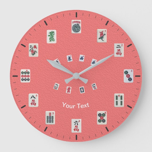 Personalize MahJong tiles design on pink Large Clock (Front)