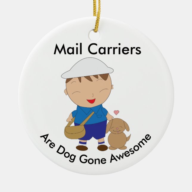 Personalize Mail Carrier Postal Worker Brown Dog Ceramic Ornament (Front)