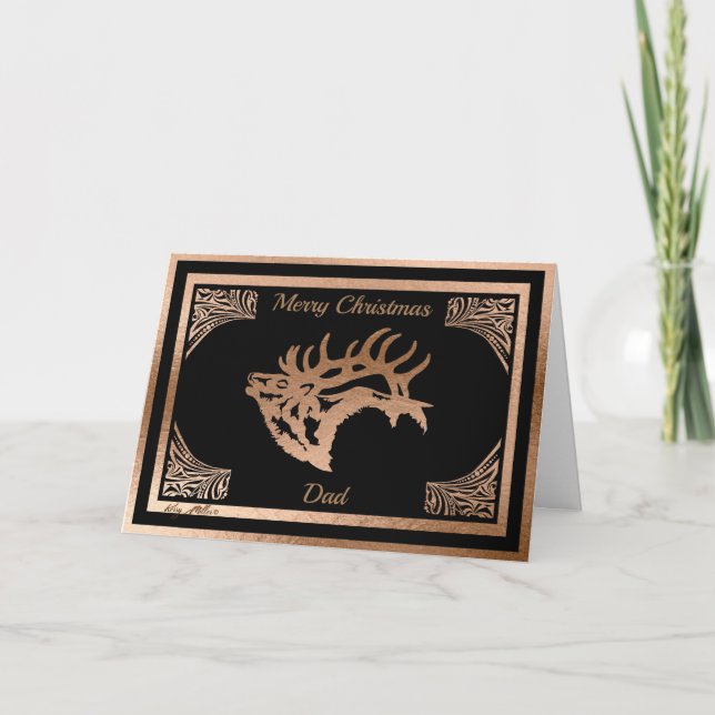 Personalize Majestic Bull Elk Silhouette Holiday Card (Front)