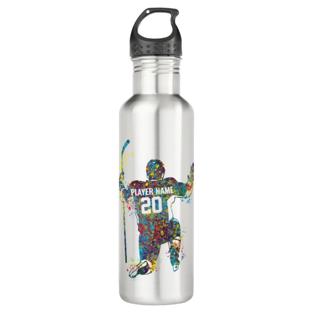Personalize Man hockey player Stainless Steel Water Bottle (Front)