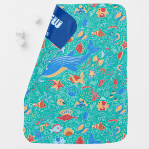 Personalize Marine Animal Pattern Boy Baby Blanket