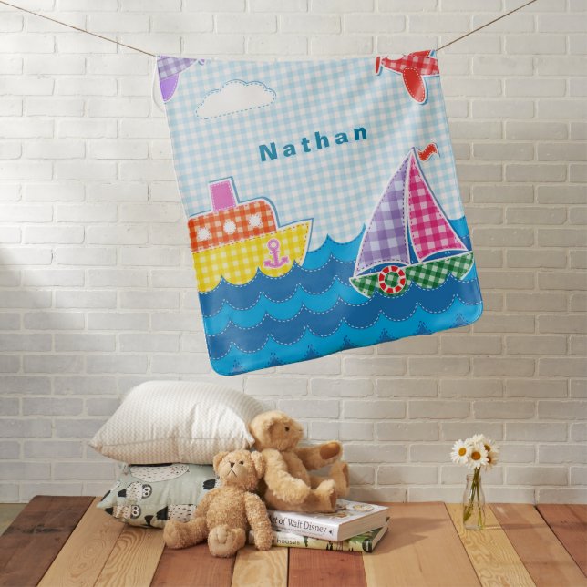 Personalize Marine Craft Ocean Aircraft Blue Sky   Baby Blanket (In Situ)