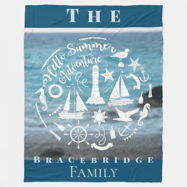 Personalize Marine Theme Hello Summer Adventure  Fleece Blanket (Front)