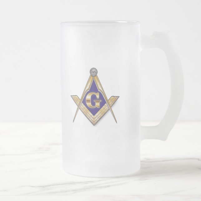 PERSONALIZE MASONIC SQUARE AND COMPASS FROSTED GLASS BEER MUG (Right)