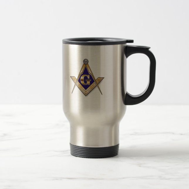 PERSONALIZE MASONIC SQUARE AND COMPASS TRAVEL MUG (Right)