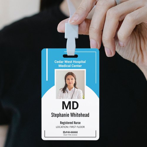 Personalize Medical Employee Photo ID Aqua Blue Badge