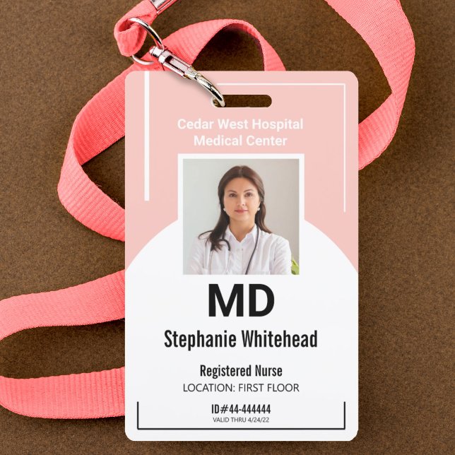 Personalize Medical Employee Photo ID Blush Pink Badge (Your photo ID employee badge is not just an identification tool, but a powerful communication medium)